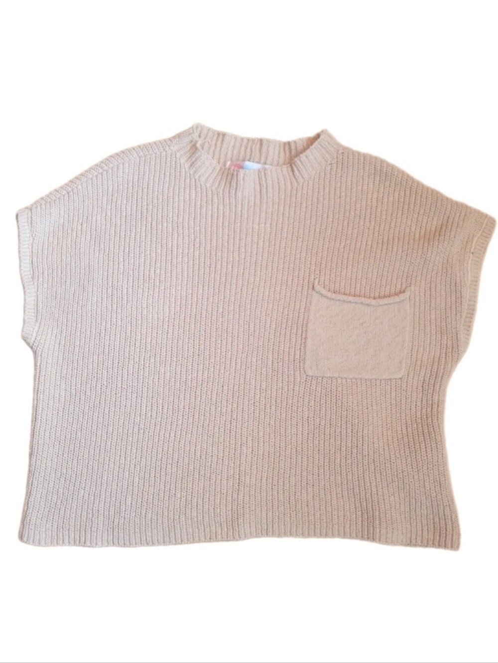 Free People Beach Beige Sleeveless Knit Pocket Pullover Top Sz M - Picture 2 of 5